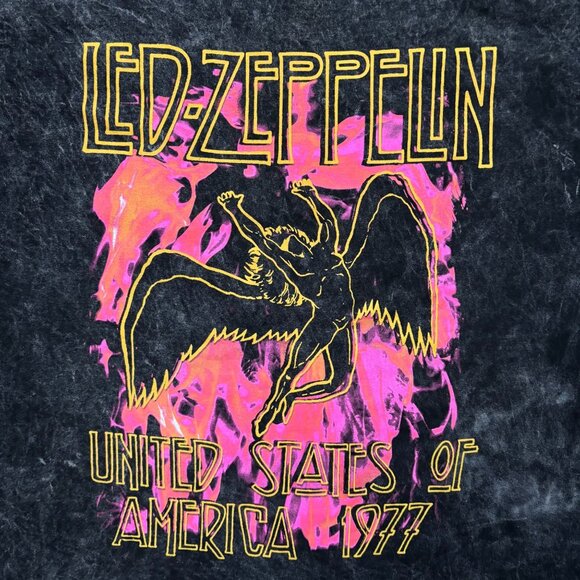 Led Zeppelin USA 1977 Tour Flaming Icarus Rock Band Tee 1X - Picture 2 of 4